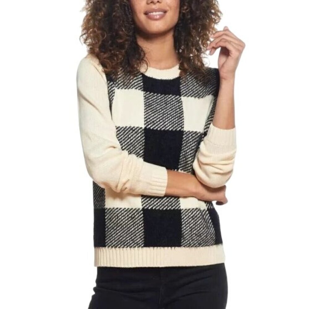 NEW Weatherproof Vintage Buffalo Check‎ Crew Neck Sweater in Whitecap Size L